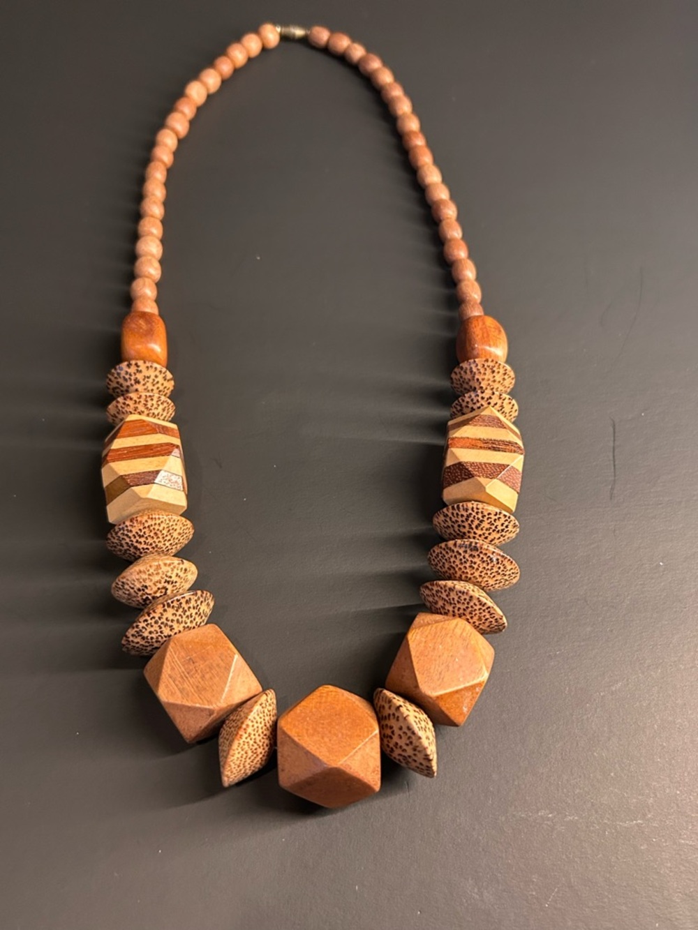 Vintage Natural Brown Geometric Wood Bead Necklace - Women Jewelry